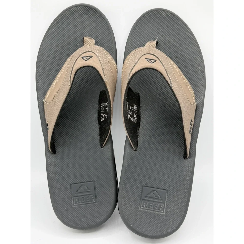 Reef Fanning Men's Brown Synthetic Leather Flip Flops Sole Bottle Opener Size 14
